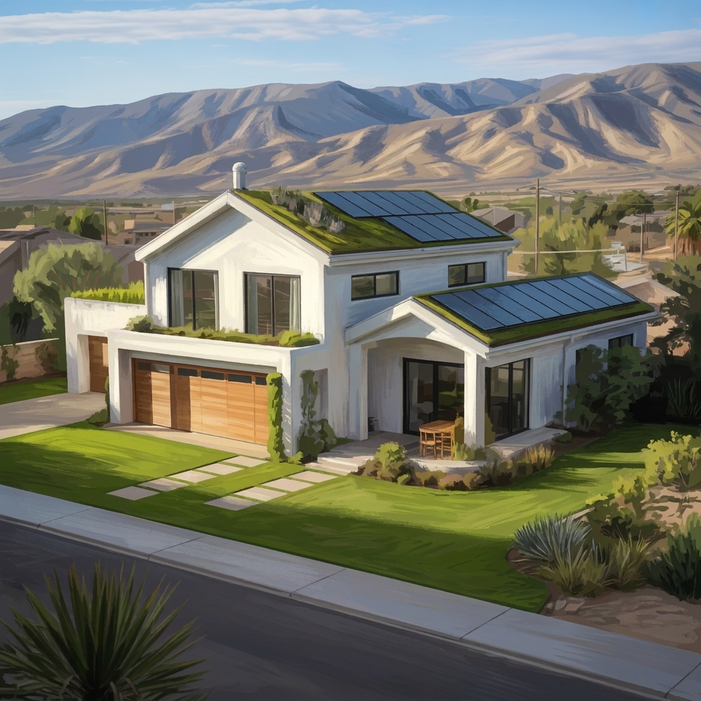 The Cimarron — Rio Rancho two-story with attached garage and dual green roofs